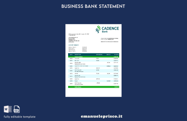 stile verificato Estratto conto corrente aziendale Cadence Bank Modello Word e P